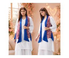 Burgundy Jaal Blue Reversible Shrug - InWeave
