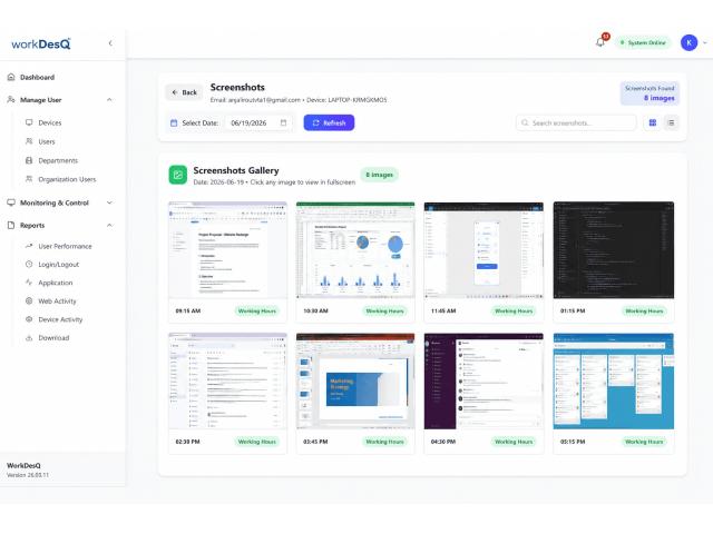 WorkDesQ – Simplify Employee Productivity Tracking with Screenshot Monitoring